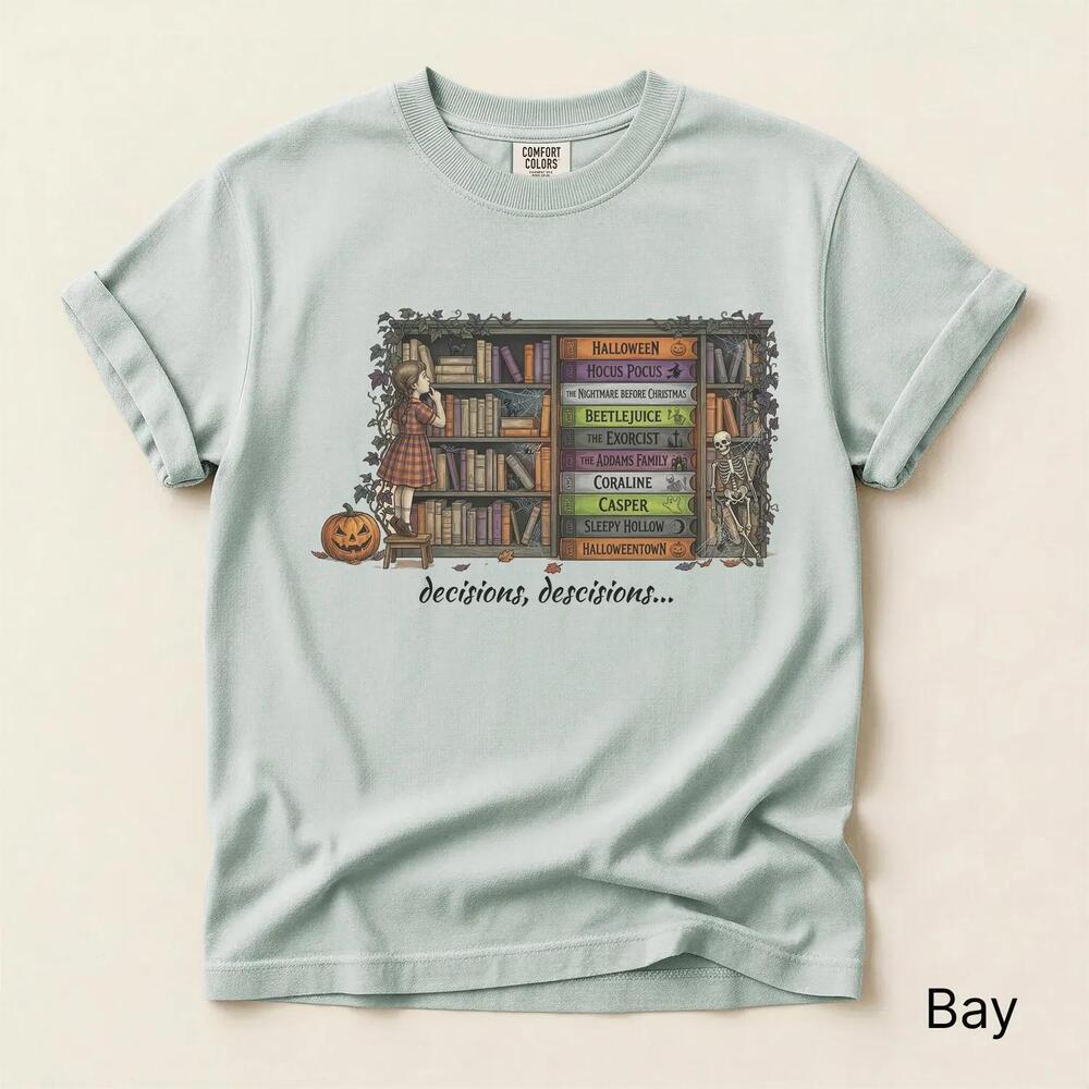Decisions Decisions Retro VHS Horror Movie Shelf Spooky Halloween T Shirt